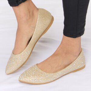 Rhinestone Point Toe Flat Slip-Ons